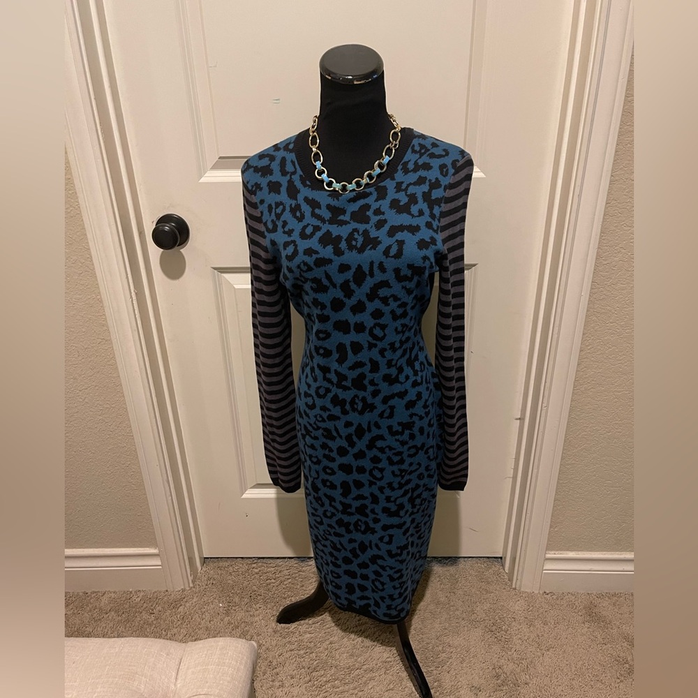 Blue and Black Leopard Print Dress